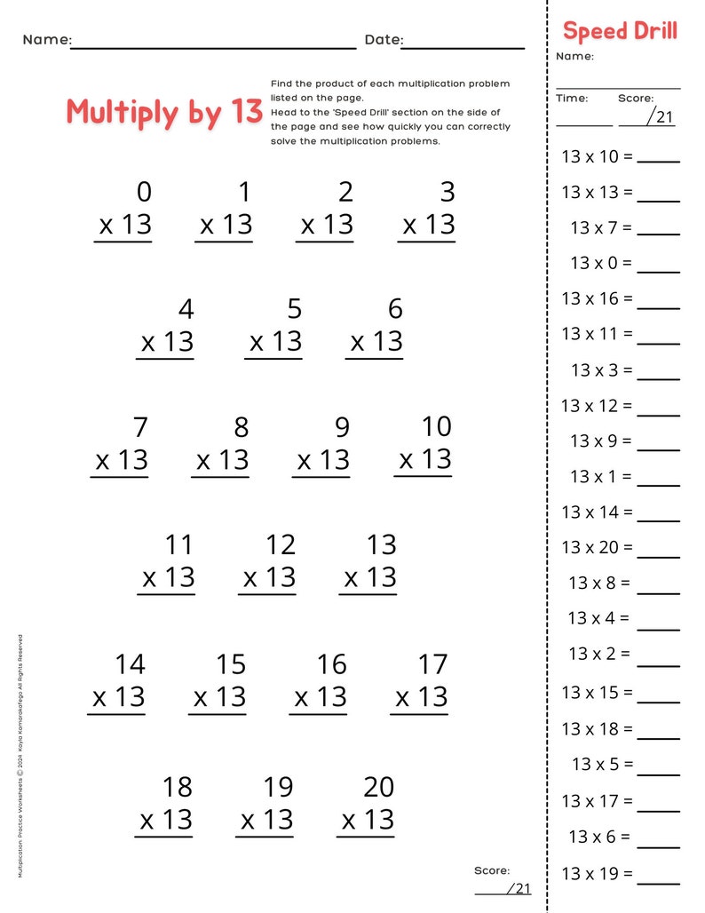 Multiplication Practice Worksheets Digital PDF Download Grade 3 Grade 4