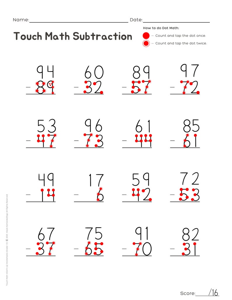Grade 1 to Grade 4 Touch Math Worksheets Digital PDF Download Addition ...