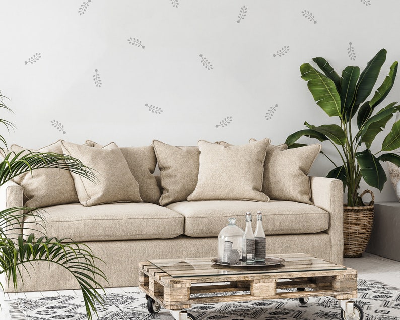 Boho Wall Decals Removable Stickers Leaf Pattern Etsy
