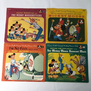 Set of 4 Vintage Walt Disney Mickey Mouse Club Records