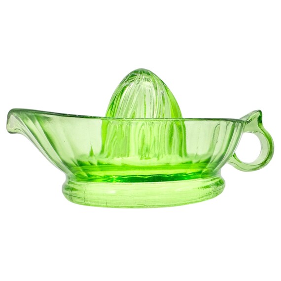 ディプレッションガラス ジュース絞り器　グリーン 希少 ヴィンテージ グリーン デプレッション ガラス ジューサー ハンドルと