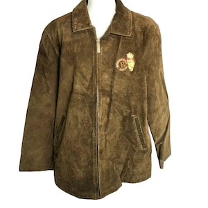 Vintage Disney Store 2XL Brown Leather Jacket W/ Winnie The Pooh Embroidery