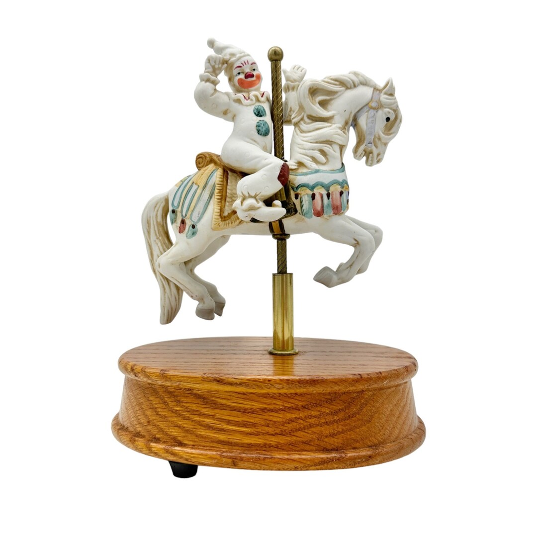 Music Box Carousel Horse and Clown on Wooden Stand Music Box Etsy