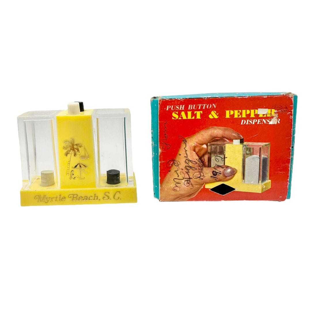 Vintage Myrtle Beach SC Push Button Salt Pepper Dispenser Yellow ...