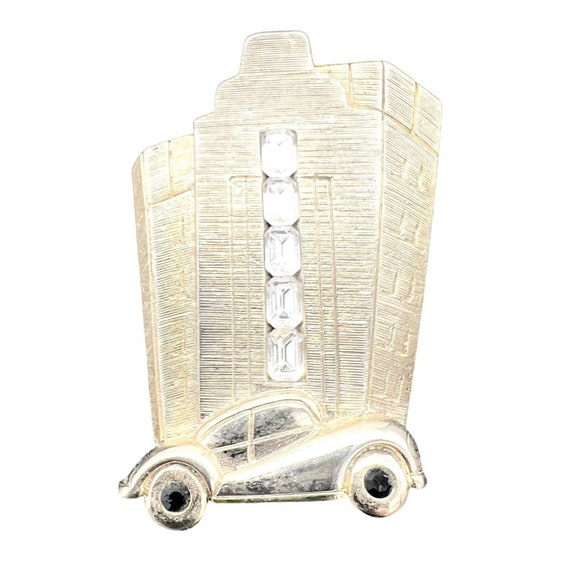 Vintage Brooch Pin 2.5 Inch Goldtone Art Deco Bui… - image 1