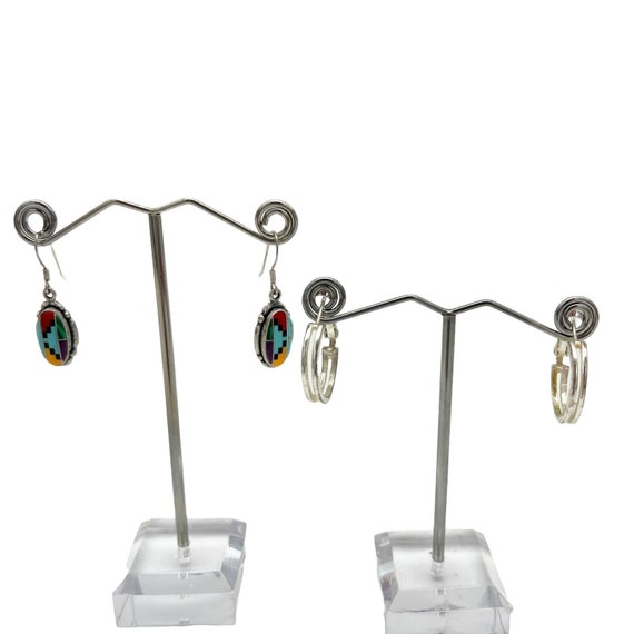 2 Sets Vintage Sterling Pierced Earrings Inlay Ge… - image 1