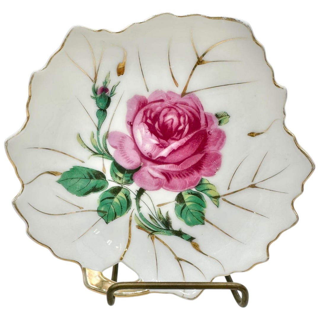 National昭和レトロ3点セット Vintage Nasco Japan Pink Rose Trinket Dish or Decorative Plate