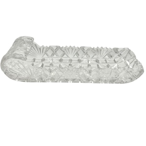 Vintage Cut Glass Rectangular Serving Tray 8 x 3 Diamond Pattern Rolled Edges