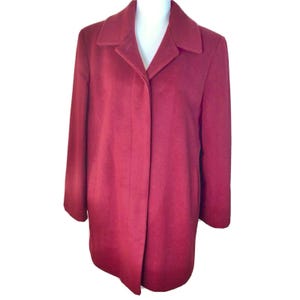 Vintage Rot Wollmischung Knopfleiste Mantel Seitentaschen Klassischer Kragen Damen 12