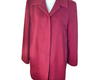 Vintage Red Wool Blend Button Front Coat Side Pockets Classic Collar Womens 12