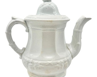 Antique Ironstone Tea or Coffee Pot Victorian England White