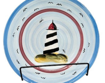 Alco Lighthouse Ceramic Plate 8 Inch Blue Red Coastal Decor By Alco