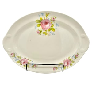Vintage Taylor Smith Taylor Oval Serving Dish 13.5 Inch Cream Pink Roses Floral