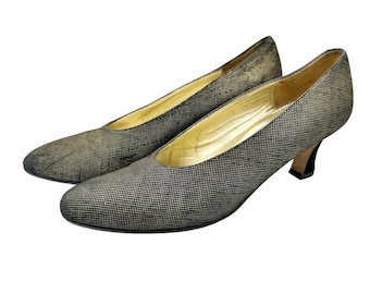 Saks Fifth Avenue Vintage Black Gold Leather Pumps Womens 8.5 AA Made In Italy