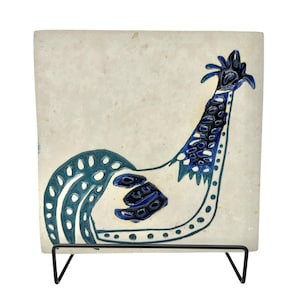 Vintage Bennington Pottery Trivet Blue White Rooster Art Vermont Artisan Studio