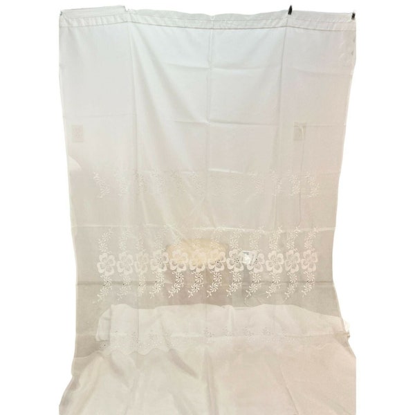 Vintage JCPenney Set of 2 Sheer White Embroidered 104x60 Curtain Panels