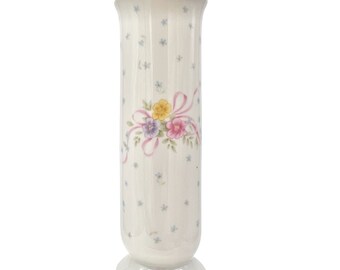 ホワイト 陶器 円筒形 花瓶 ヴィンテージ 1993 日本製 筒型花瓶 FTD 磁器製 ホワイト フローラル