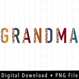 GRANDMA PNG, Leopard und Boho, sofortiger digitaler Download, Sublimationsdesign, Herbst Clipart