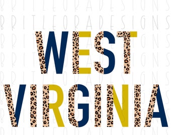 West Virginia leopard PNG, omedelbar digital nedladdning, sublimeringsdesign, sport, stat