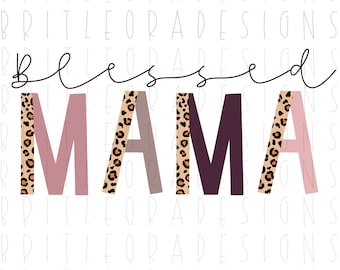 Välsignad mamma PNG, leopard- och rosa toner, omedelbar digital nedladdning, sublimeringsdesign, höstclipart