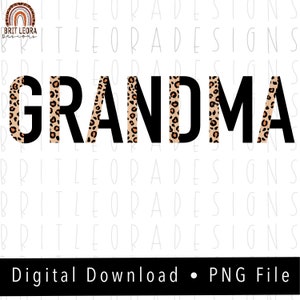 GRANDMA PNG, Leopard und Boho, sofortiger digitaler Download, Sublimationsdesign, Herbst Clipart