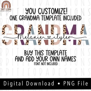 Customizable Grandma PNG templates, 1 template with space for you to add names. Font not included!