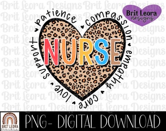 Nurse with leopard heard PNG file for sublimation, happy new nurse file, gift for nurse design, cute colorful nurse sublimation file, nurse
