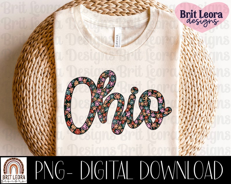 Script Ohio Shirts Floral OHIO in Script Font PNG for Sublimation or Print, Ohio ...