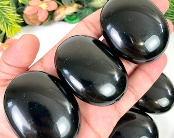 Black Obsidian Palm Stone | Protection & Grounding Crystal, Polished Worry Stone | Meditation Gift