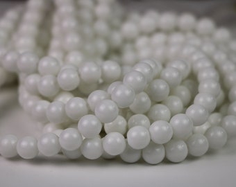 Natural White Jade Gemstone Beads, 8mm Round, 15 Inch Strand