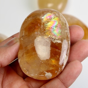 Yellow Honey calcite Palm Stone, Honey Calcite palm stones Meditation Crystals