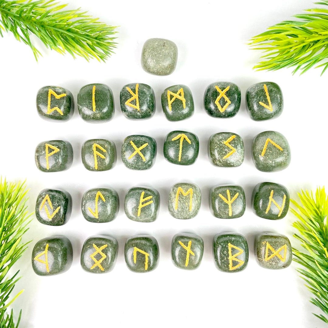 Green Rune Unleashed Green Aventurine Rune Set, Engraved Tumbled Stones, Divination - Etsy