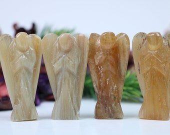 Honey Calcite Crystal Angel, Carved Guardian Angel, 2 Inch