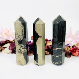 Pyrit Kristall Turm Healing Crystal Wand Qualitäts-Turm Healing Crystal Zauberstab Regular 4-5 Zoll, 8 facettierte Stiftturm