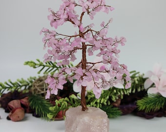 Rose Quartz Tree of Life, Gemstone Beads, Crystal Decor