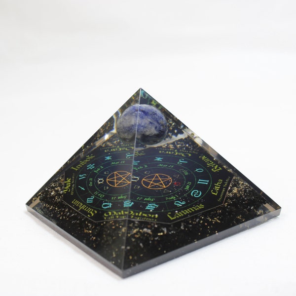 Orgone Pyramid-Natural Black Obsidian Stone Orgonite Pyramid- Prediction Pyramid- lapis lazuli ball
