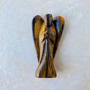 2 Inches Tiger&#39;s Eye Angel big size Crystal Agate Angel Guardian Angel Natural Carved Statue Gift Angel