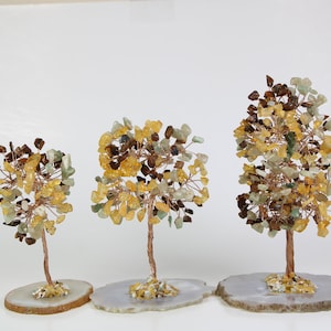 Healing Crystal Tree Citrine Gemstone Chakra Trees with Coaster base, Bonsai Tree Of Life Crystal Tree
