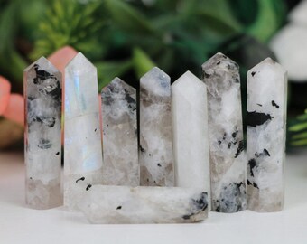 Rainbow Moonstone Crystal Tower Point, Rainbow Moonstone Healing crystal tower, terminated crystal points