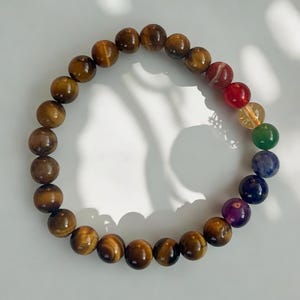Tiger’s Eye Bracelet with Seven Chakra Beads – Balance, Courage, and Energy in One Accessory