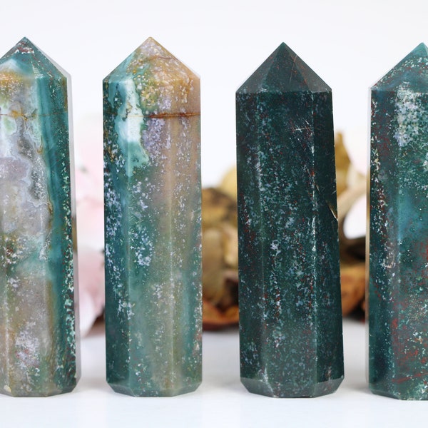 Bloodstone  Crystal Tower Healing Crystal Wand Regular Large 4-5 Inches, 8 faceted Pencil Tower