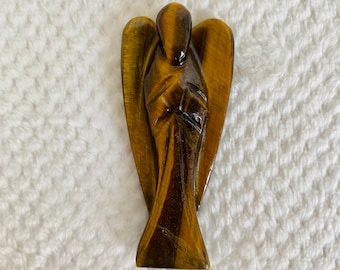 3 pouces d'ange en cristal en forme d'oeil de tigre, statue de gardien sculptée naturelle