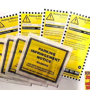 Joke-parkeerkaarten+portemonnees ~ Nep ~ Prank ~ PCN~ x4 Joke Parking Tickets By The Scarborough Joke Shop