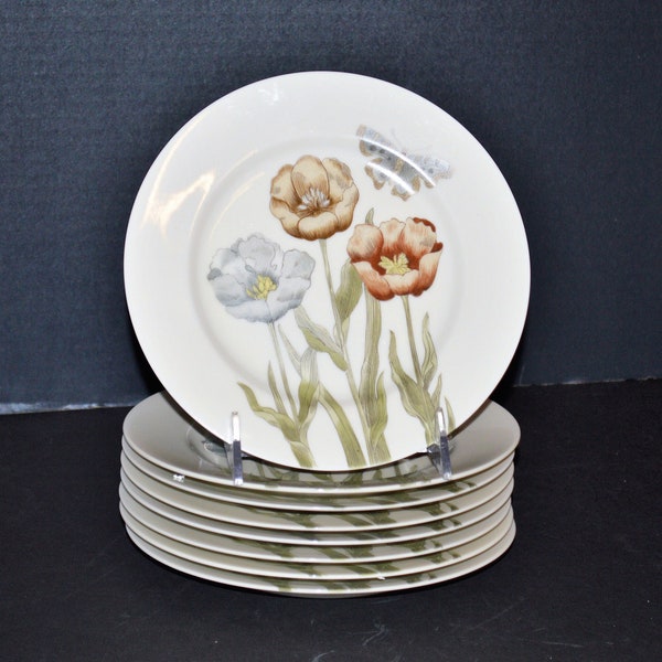 Fitz and Floyd Pastel Poppy Cream Background Salad Plates Set/8