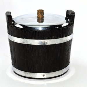 Vintage Ebonized Wood Ice Bucket w/Glass Insert