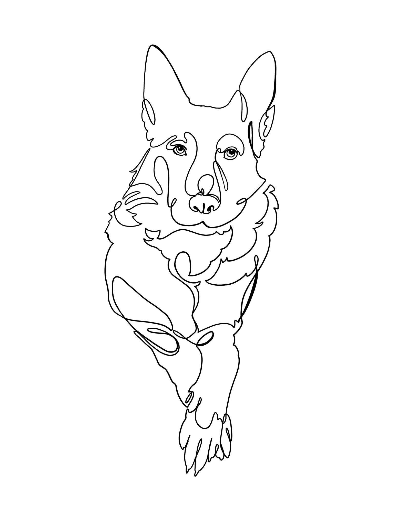 One line drawing of German shepherd dog | Etsy