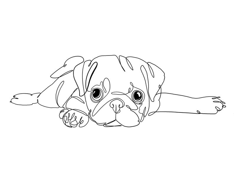 One Line Drawing of Pug Puppy Etsy