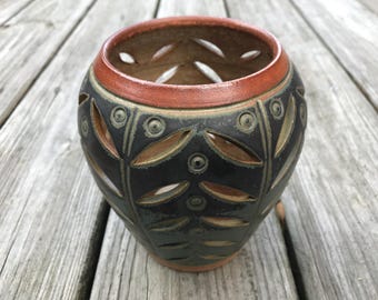 Ceramic Candle Lantern, Rustic Luminary, Craftsman