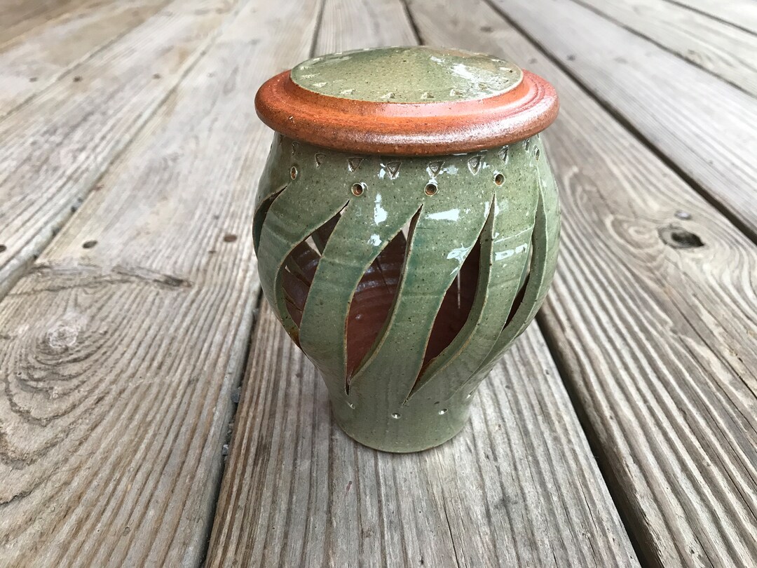 Garlic Keeper, Ceramic Garlic Jar, Handmade, Green Etsy