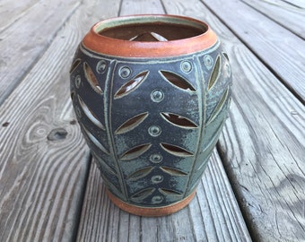 Ceramic Candle Lantern, Rustic Luminary, Craftsman